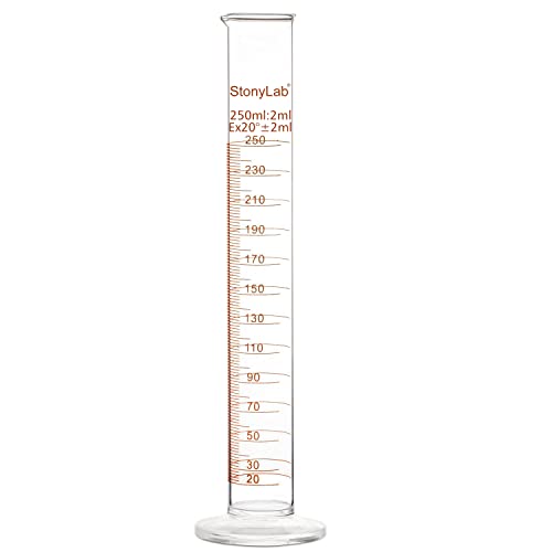 stonylab 1-Pack Graduated Cylinder, Borosilicate Glass 250 ml Heavy Wall Graduated Glass Measuring Cylinder - size: 250 ml