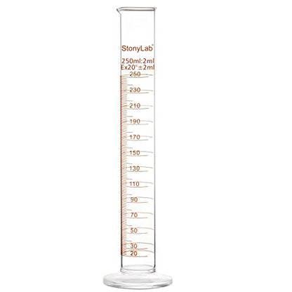 stonylab 1-Pack Graduated Cylinder, Borosilicate Glass 250 ml Heavy Wall Graduated Glass Measuring Cylinder - size: 250 ml
