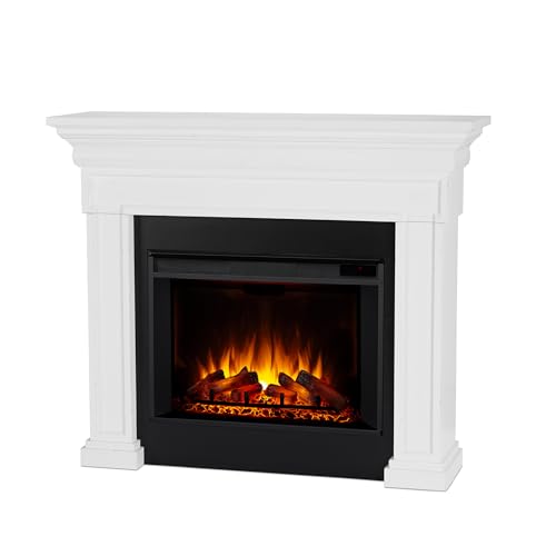 Real Flame Emerson 56" Grande Electric Fireplace with Mantel for Living Room or Bedroom, Replaceable Fireplace Insert Heater, Realistic Log and Flame Effect, Remote Control, Timer, White