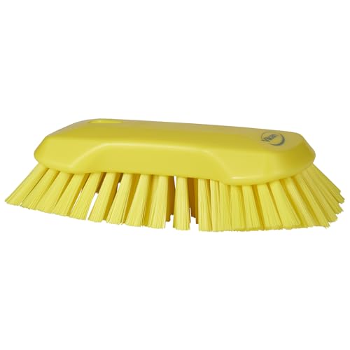 Vikan 38946 Extra Large Hand Brush, Multifunctional, Slip-Resistant Cleaning Tool, Extra Stiff Polypropylene & Polyester Bristle, 9.1", Yellow - color: Yellow