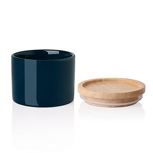 Sweejar Kitchen Canisters Ceramic Food Storage Jar, Stackable Containers with Airtight Seal Wooden Lid for Serving Ground Coffee, Tea, Sugar, Spice and More - 5 Fl Oz(Navy) - color: Navy, style: 5 Fl Oz (3.3"x2.6")
