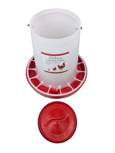 Hen's Choice 11 LB Poultry Feeder, Twist Lock Base, Adjustable Legs, Hangable with Lid (Red) - color: Red