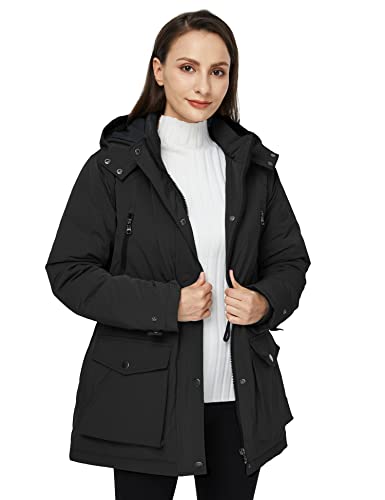 WenVen Women's Waterproof Winter Coats Warm Thicken Puffer Jackets with Detachable Hood - color: Black, size: 3X-Large