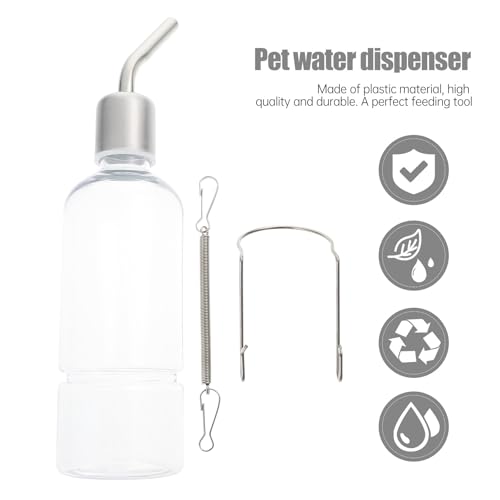 GLEAVI 2PCS Hanging Rabbit Water Bottles with Stainless Steel No-drip Spouts Transparent Water Feeders for Guinea Pigs Hamsters Chinchillas Cage Use