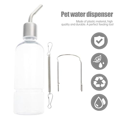 GLEAVI 2PCS Hanging Rabbit Water Bottles with Stainless Steel No-drip Spouts Transparent Water Feeders for Guinea Pigs Hamsters Chinchillas Cage Use