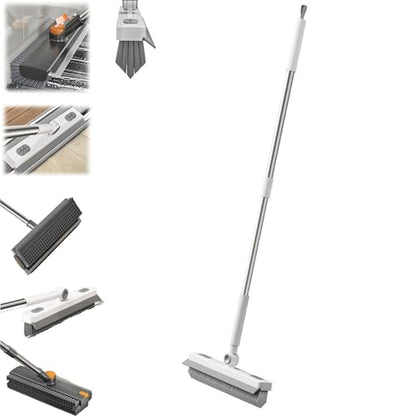 Floor Scrub Brush with Long Handle, 3 in 1 Scrape and Heavy-Duty Stiff Bristle Scrubber Brush, 2-in-1 Floor Brush with Built-in Squeegee, 3 in 1 Floor Scrub Brush (White-1PC) - color: White-1pc