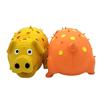2 Pack Latex Pig Dog Toys that Oinks for Small Medium Large Dogs - color: Orange & Yellow