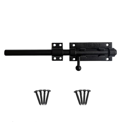 10 Inch Barrel Bolt Latch, 304 Stainless Steel Heavy Duty Gate Latch Slide Lock with Padlock Hole, 14mm Dia.Rod Security Sliding Bolt Gate Latch for Wooden Fence, Door Latch - Black - size: 10 Inch - Black