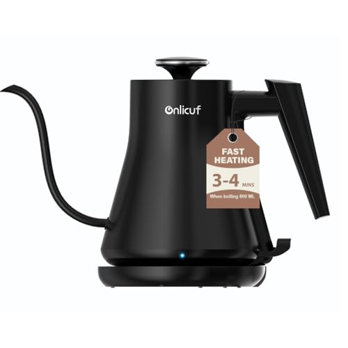 Gooseneck Electric Kettle 0.8L (27oz) - 1000W Rapid Fast Boiling Tea Kettle with Auto Shut Off & Boil-Dry Protection, Stainless Steel Leak-Proof Water Boiler for Pour Over Coffee, Black - color: Black