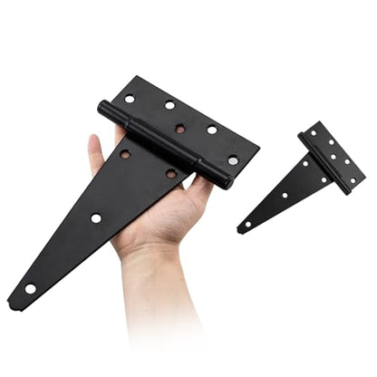HOME MASTER HARDWARE 10 Inch T-Strap Heavy Duty Black Hinges for Outdoor Barns and Wooden Fences, 2Pack with Screws - size: 10 in-2 Pack