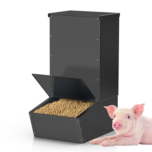 Hog Feeder, 2.5 Bushels Capacity, Heavy Duty Galvanized Steel Single Door Pig Feeder, Moisture Proof Piglet Creep Feeder, All Nuts Pre-Installed, Black - color: Black, size: Single Door