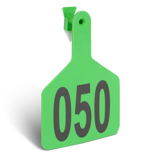 Cattle Ear Tags with 001-050 Numbers Large 1-Piece Z Livestock Ear Tags for Cow Goat Sheep Pig Calves Dog,Animal ID Identification Tag 4.4"x 3",Green - color: Green, size: 50