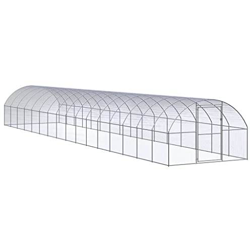 Outdoor Chicken Coop Galvanized Steel 9.8'x52.5'x6.6' Large Animal Hutch for Ducks Rabbits Hens Secure Enclosure with Wire Mesh - color: Without roof, size: 9.8' x 52.5' x 6.6' (W x D x H)