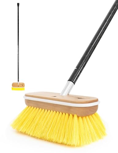 BLUEWING 4ft/6ft/8ft Heavy Duty Deck Brush with Carbon Fiber Long Handle and Soft/Medium/Hard Bristle Scrubbing Washing Outdoor Boat Cleaning Brushing Tools - color: Yellow - Medium, size: 4ft
