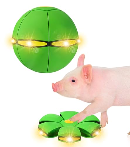 Pig Toy - Toy for Pigs, Interactive Pig Flying Saucer Disc Ball Toys with 6 Lights for Mini Pigs, Enrichment Play for Pet Pigs Supplies Enjoyment and Fun-Green - color: Green