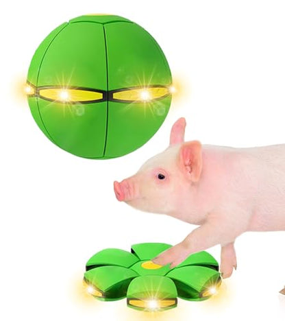 Pig Toy - Toy for Pigs, Interactive Pig Flying Saucer Disc Ball Toys with 6 Lights for Mini Pigs, Enrichment Play for Pet Pigs Supplies Enjoyment and Fun-Green - color: Green