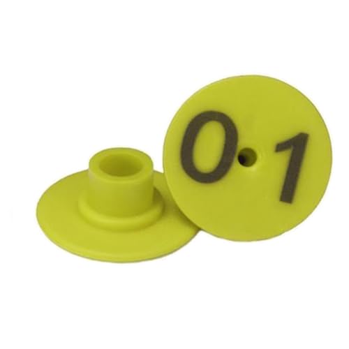 Piglet Round Ear Tags, Digital Livestock Ear Tags, Large and Eye-catching Numbers for Easy Identification 01-100 Yellow - color: Yellow