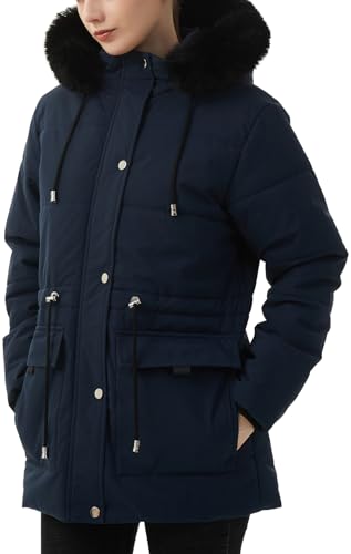 MOERDENG Women's Warm Winter Puffer Coat Thicken Fleece Lined Down Jacket Faux Fur Detachable Hood Snow Parka - color: Navy, size: 3X-Large