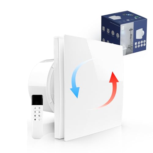Bathroom Exhaust Fan 6 Inch Glass/Wall Mounted, Room Ventilation Fan Two-way Reversible EC Motor 10W,Air Vent Fan Remote Control with 70 Second Air Circulation,Four Speed Regulation, Low Noise,White - size: APC15-J-6in