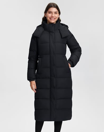 Pioneer Camp Women's Thickened Long Down Jacket 650+ Fill Power Puffer Jacket Winter Coat Parka Jacket with Hood - color: Black, size: XX-Large
