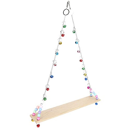 Chicken Swing, Pet Chicken Swing Toys with Wooden Chicken Wooden Standing Swing Toys Hanging Perch with Bells for Medium Large Parrots HenToys