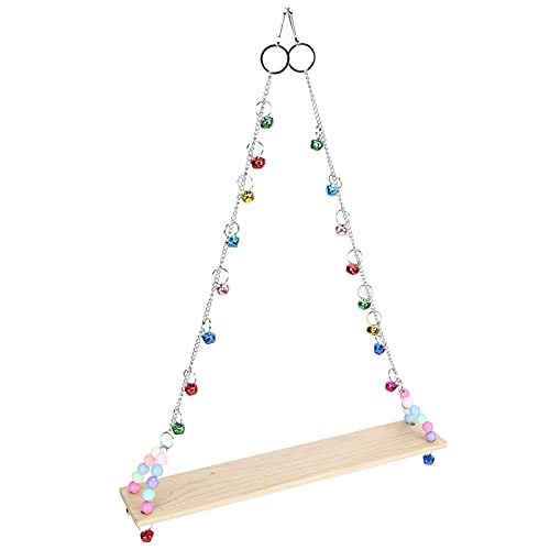 Yctze Chicken Wooden Standing Swing Toy with Bells - Hanging Perch for Medium and Large Parrots - Engaging Chewing & Exercise Activity for Chickens