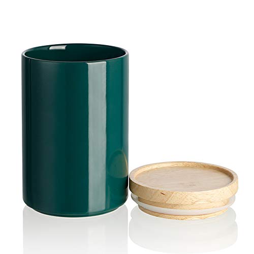 Sweejar Kitchen Canisters Ceramic Food Storage Jar, Stackable Containers with Airtight Seal Wooden Lid for Serving Ground Coffee, Tea, Sugar, Salt and More - 28 Fl Oz (Jade) - color: Jade, style: 28 Fl Oz (4.0"x6.1")