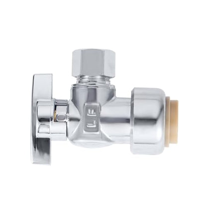 Angle Stop Valve, PushFit Angle Stop Valve,Angle Water Shut Off Valve 1/2 x 3/8 Inch Compression, Toilet Water Valve, 1/4 Turn, No Lead Brass Push to Connect Plumbing Fitting（2PCS） - size: 2 Pack 1/2" x 3/8" Compression