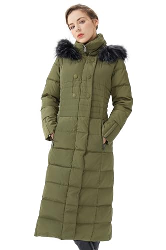 Orolay Women Warm Down Jacket with Hood Fur Long Puffer Coat - color: Armygreen, size: X-Large