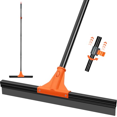 JEHONN Floor Squeegee Heavy Duty with 58.3 inches Long Handle, Rubber Scraper Broom for Cleaning Foam Water on Garage Concrete Bathroom Tile Marble Shower Glass Shop Deck Window Indoor Outdoor - color: Orange
