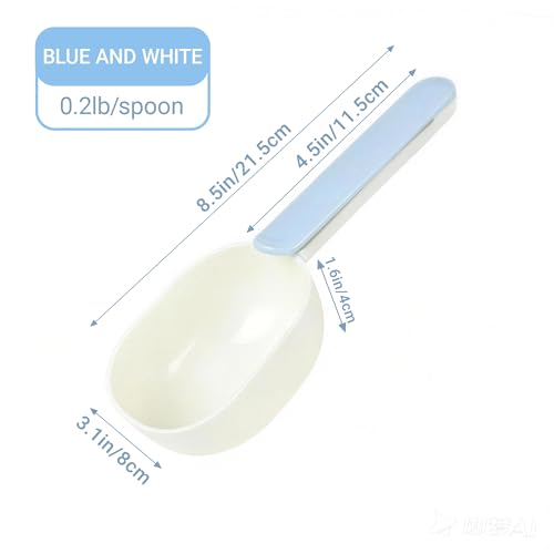 Pet Food Scoop,Cat Food Measuring Cups,Comfortable Long Handle Scoop for Dog,Cat,Ferret and Rabbit Food,Easy-Clean Food Scoop,1 Cup Size Pet Food Feeding Scoop Dishwasher Safe(White Blue)