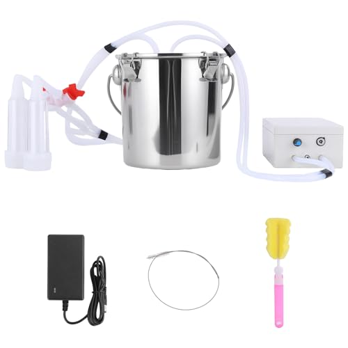 14 L Goat Milking Machine, 304 Stainless Steel Bucket, Electric Automatic Pulsation Vacuum Milker, Portable Milker with Food-Grade Silicone Cups and Tubes, Adjustable Suction for Cows and Sheep