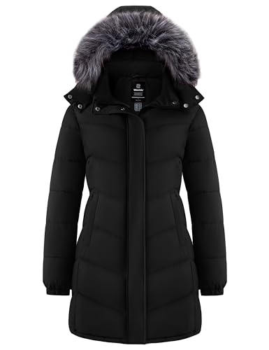 wantdo Women's Long Hooded Winter Coat Warm Quilted Puffer Jacket(Available in Plus Size) - color: Black, size: X-Large