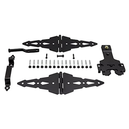 National Hardware N109-306 V8420 Deluxe Heavy Duty Gate Kit with Strap Hinges and Latch - 2-Pack Hinges, Gate Hardware Kit for Fence Gates and Shed Doors, Black - size: (Pack of 1)