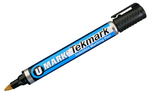 U-Mark Tekmark Indelible Marking Pen 1.5mm Pencil Point Tip, Marks On Wood Plastic Metal Packaging Tape Pallets Crates, 12 Pack, Black - color: Black