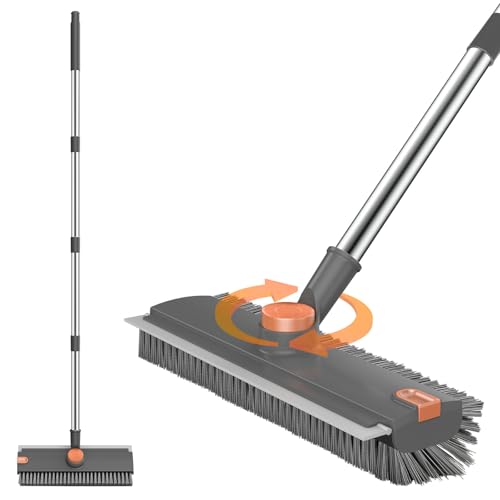 SetSail Floor Scrub Brush, 3 in 1 Floor Scrub Brush with 54-in Adjustable Long Handle and Scraper Heavy Duty Stiff Bristle Floor Scrubber for Cleaning Shower Bathroom Kitchen Patio Garage, Grey&Orange - color: Grey Orange