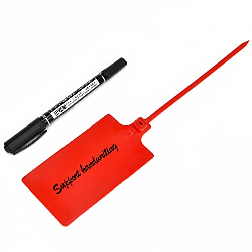 50 Red Plastic Water Proof Shipping Tags - Large Writable Marker Ties for Product Storage and Hanging Labels With One Permanent Marker Pen - color: Red, size: 50 PCS