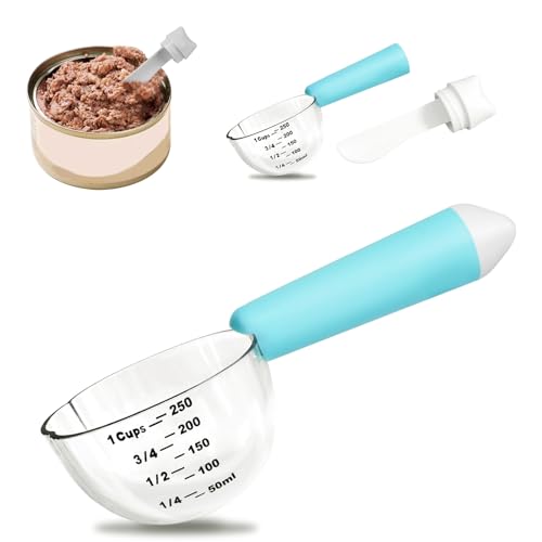 Dog-Cat Food Scoop 1 Cup, Pet Food Measuring Cup with Long Handle, Food-Grade Scoop for Dogs, Rabbit Wet or Dry Food, Easy to Clean & Accurate Scale (Blue)