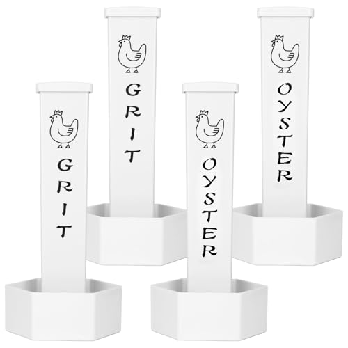 4 Pcs Chicken Grit Feeder, Oyster Shell for Chickens, Metal Hanging Automatic Gravity Feeder, with 2 Scoops, 4 Cable Ties and 4 Screws, 9.4 x 4.3 x 3.9 in Chicken Coop Accessory
