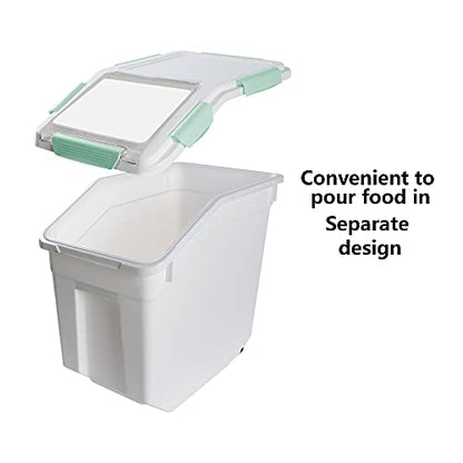 Airtight Flour Storage Container 25 lb Rice Storage Container with Wheels Seal Locking Lid, Food Containers with Measuring Cup& Scoop for Flour, Rice, Grain(Cyan) - color: Cyan 1 Count
