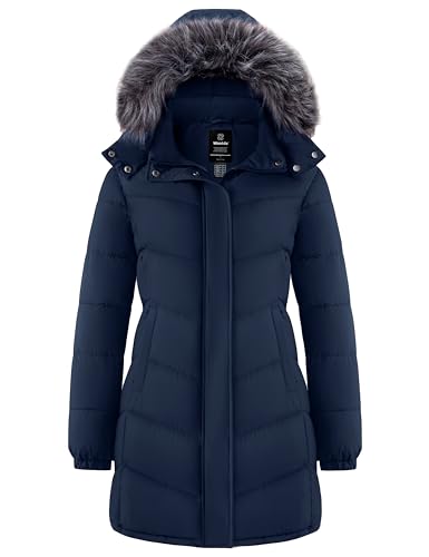 wantdo Women's Long Hooded Winter Coat Warm Quilted Puffer Jacket(Available in Plus Size) - color: Navy, size: Small