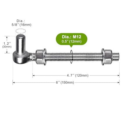 Insaga J Bolt Gate Hinge, 304 Stainless Steel Farm Gate Hinges, M12 x 6'' Gate Hinge Bolt 5/8'' for Chain Link Fence/Farm/Wooden Fence/Driveway, Supports up to 500lbs, 2pcs - color: M12-6''-2PCS