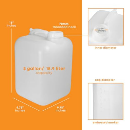 FastRack 5 Gallon Hedpak Jug with Screw Cap | 3-Pack BPA-Free Food-Grade HDPE Water Container, Leak-Resistant White | For Brewing, Fermentation & Emergency Water Storage - size: 3 Pack - 5G