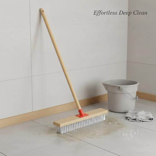 Floor Scrub Brush with Long Handle and Stiff Nylon Bristles for Tile Grout and Bathroom Cleaning (1 PC) - size: 14.57 x 2.36 x 1.57 in