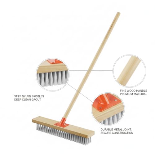 Floor Scrub Brush with Long Handle and Stiff Nylon Bristles for Tile Grout and Bathroom Cleaning (1 PC) - size: 14.57 x 2.36 x 1.57 in