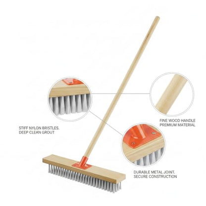 Floor Scrub Brush with Long Handle and Stiff Nylon Bristles for Tile Grout and Bathroom Cleaning (1 PC) - size: 14.57 x 2.36 x 1.57 in
