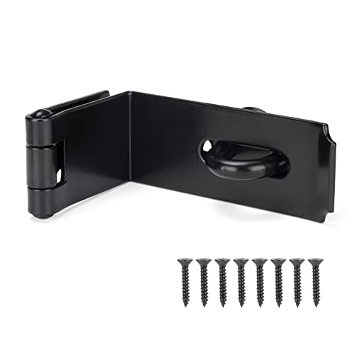 HILLMASTER Door Hasp Latch 90 Degree, 7-3/4" Extra Thick Heavy Duty Steel Safety Gate Door Lock Padlock Clasp Hasp Lock Latch for Fence Gate Barn Door Shed Closet Cabinet, Black Finish - size: Bendable
