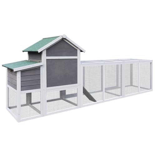 122" Large Chicken Coop with Nesting Box and Run, Outdoor Wooden Poultry Cage with Waterproof Asphalt Roof, Pull-Out Tray, and Ramp, Hen House for 3–6 Chickens, Grey - color: Grey