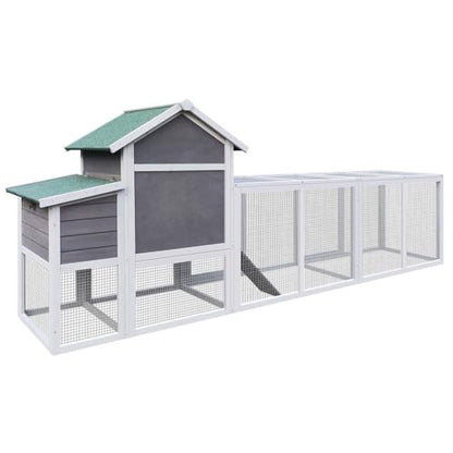 122" Large Chicken Coop with Nesting Box and Run, Outdoor Wooden Poultry Cage with Waterproof Asphalt Roof, Pull-Out Tray, and Ramp, Hen House for 3–6 Chickens, Grey - color: Grey