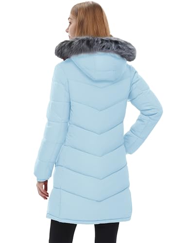 wantdo Women's Long Hooded Winter Coat Warm Quilted Puffer Jacket(Available in Plus Size) - color: Light Blue, size: Medium